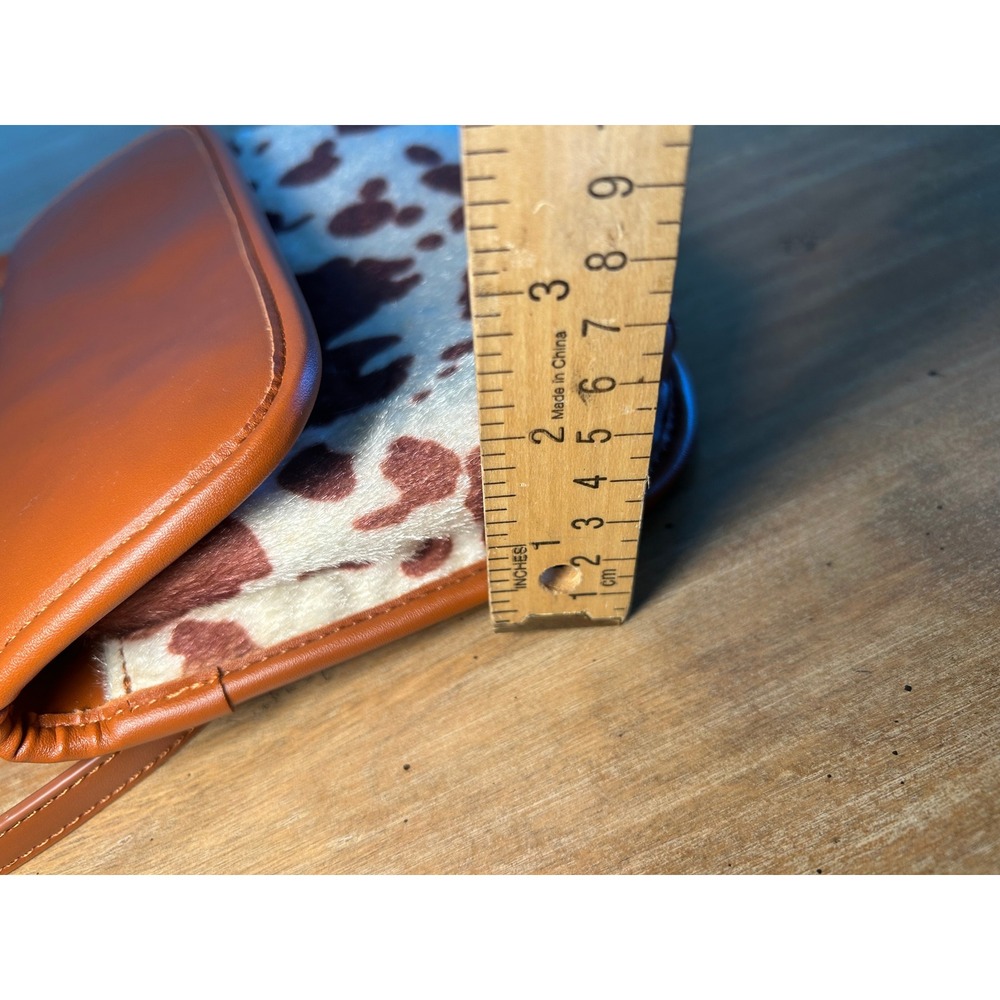 Cow Print Faux Fur Crossbody Bag Cognac Brown White Western Style Small‎ Purse - Picture 6 of 7
